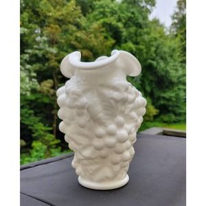 Imperial Glass Co. White Milk Glass Raised Grape Pattern Vase